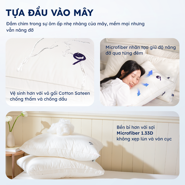 Combo 2 Gối Mây + Bộ Vỏ Gối Tencel