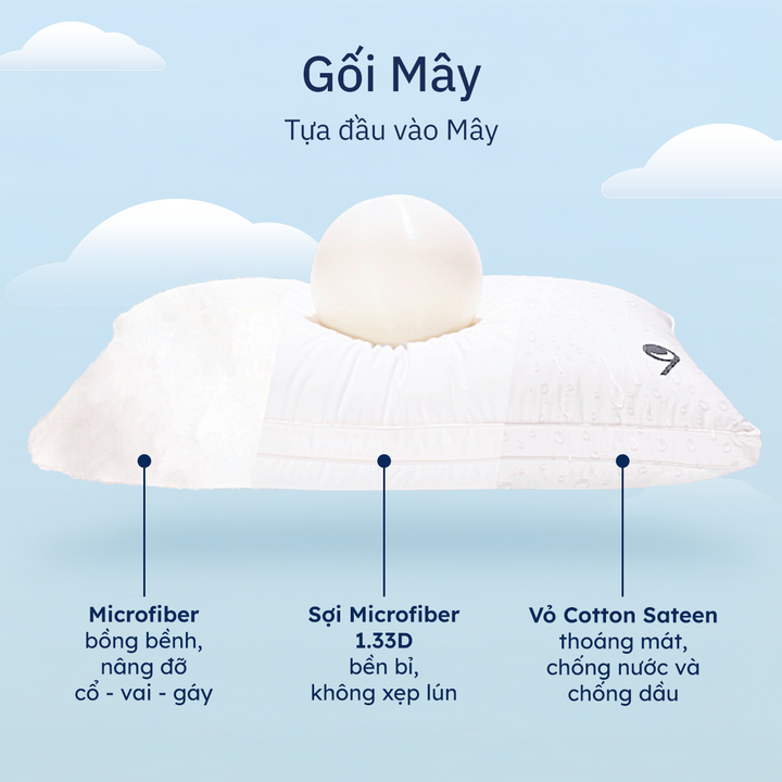 Combo 2 Gối Mây + Bộ Vỏ Gối Cotton Sateen