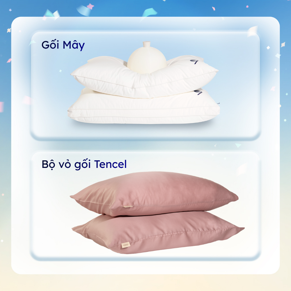 Combo 2 Gối Mây + Bộ Vỏ Gối Tencel