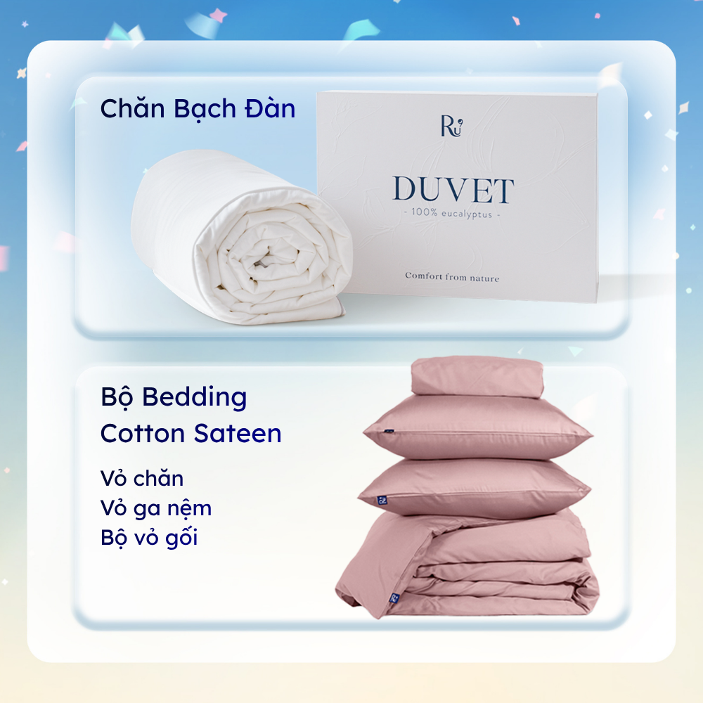 Combo Chăn Bạch Đàn + Set Vỏ Chăn Ga Gối Cotton Sateen