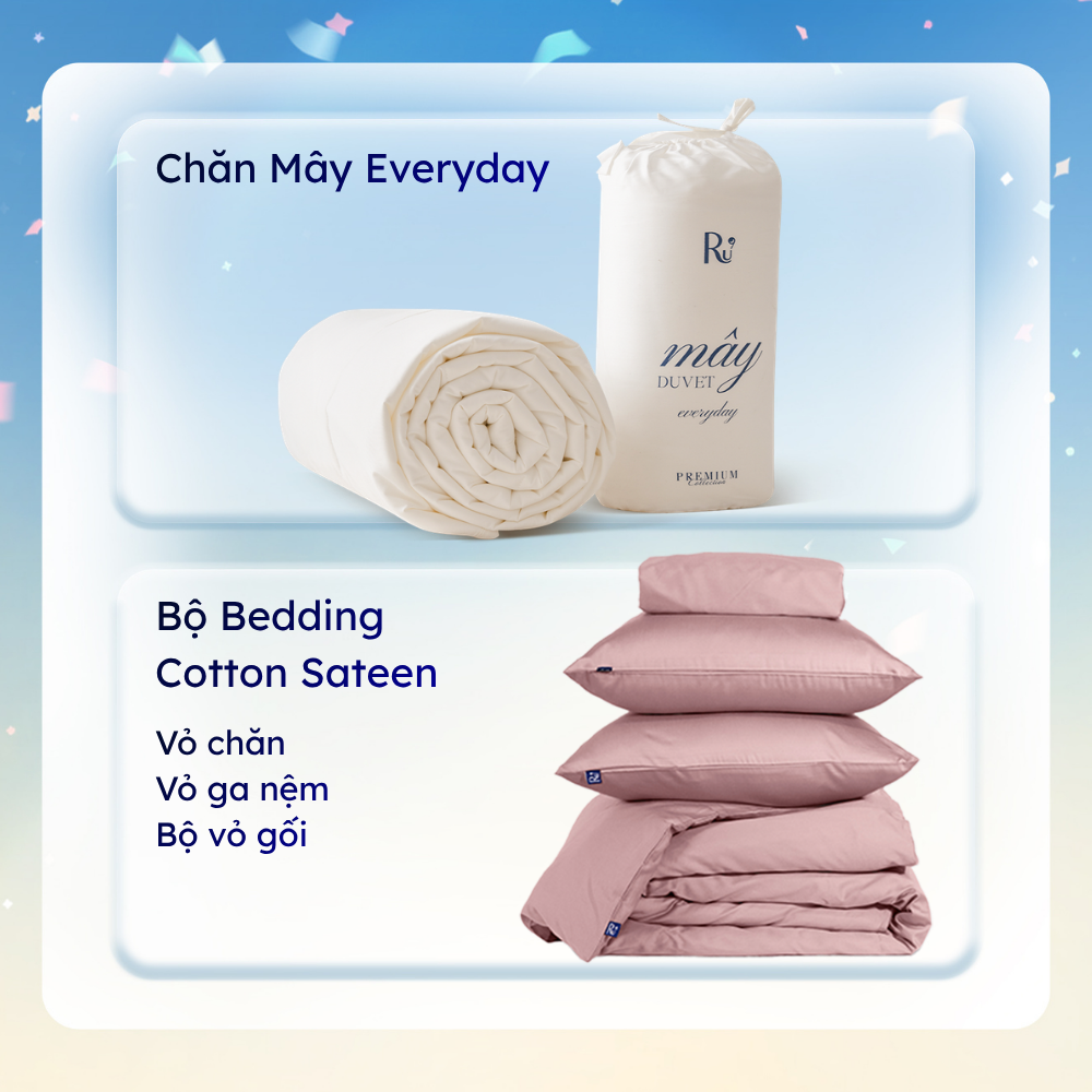 Combo Chăn Mây Everyday + Set Vỏ Chăn Ga Gối Cotton Sateen