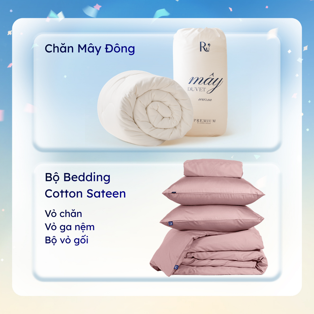 Combo Chăn Mây Đông + Set Vỏ Chăn Ga Gối Cotton Sateen