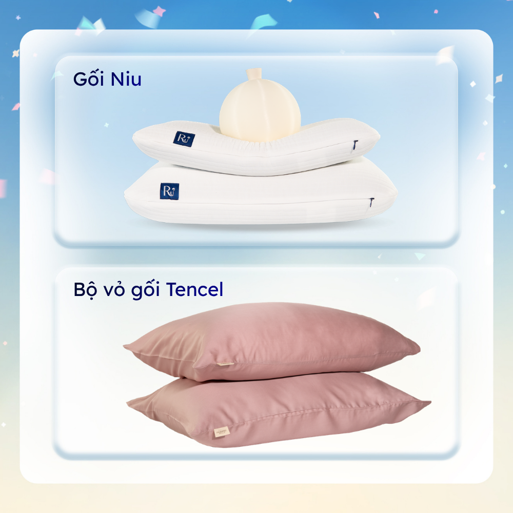 Combo 2 Gối Niu + Bộ Vỏ Gối Tencel