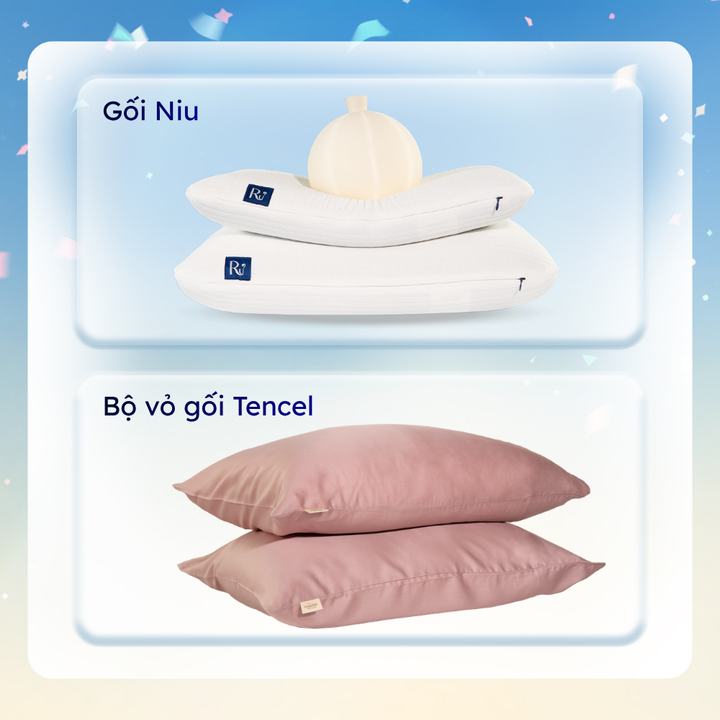 Combo 2 Gối Niu + Bộ Vỏ Gối Tencel
