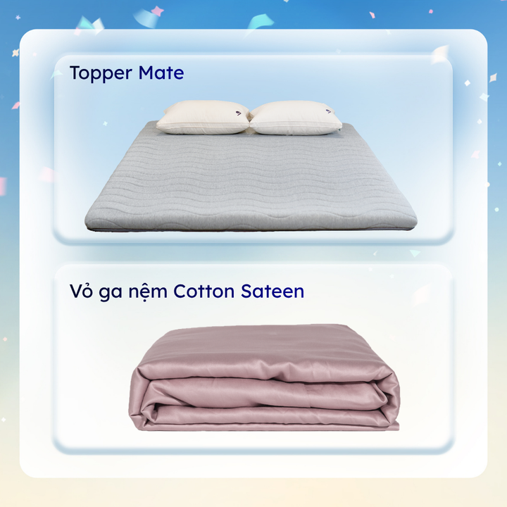 Combo Topper Mate + Vỏ Ga Cotton Sateen
