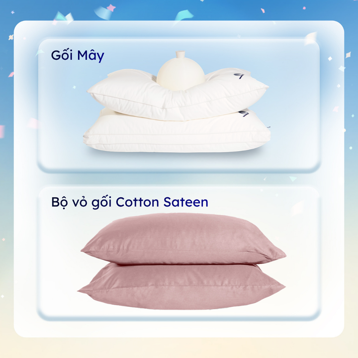 Combo 2 Gối Mây + Bộ Vỏ Gối Cotton Sateen