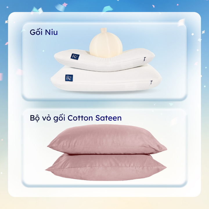 Combo 2 Gối Niu + Bộ Vỏ Gối Cotton Sateen