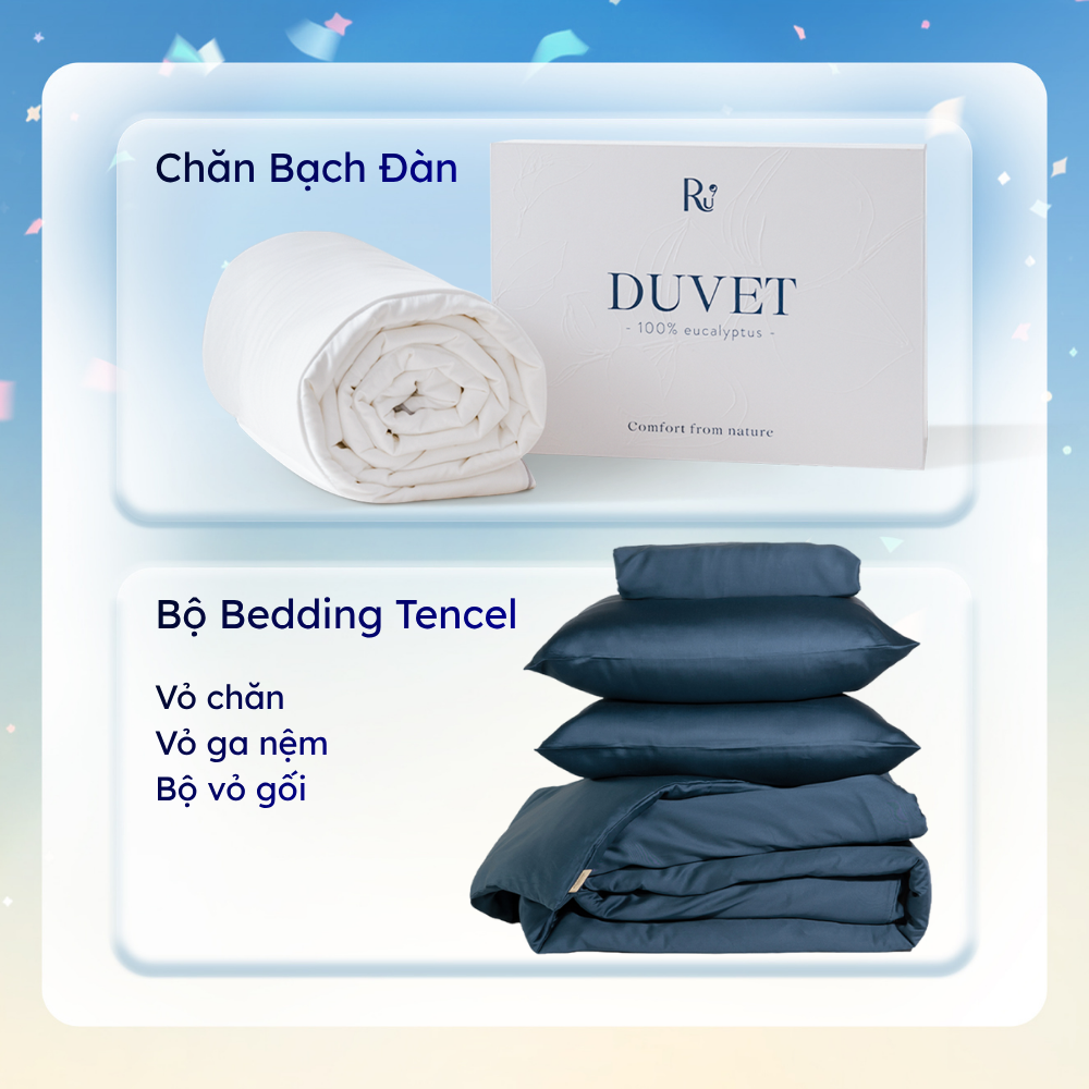 Combo Chăn Bạch Đàn + Set Vỏ Chăn Ga Gối Tencel