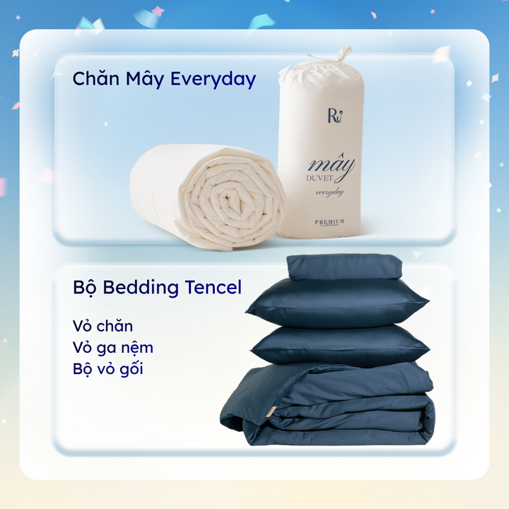 Combo Chăn Mây Everyday + Set Vỏ Chăn Ga Gối Tencel