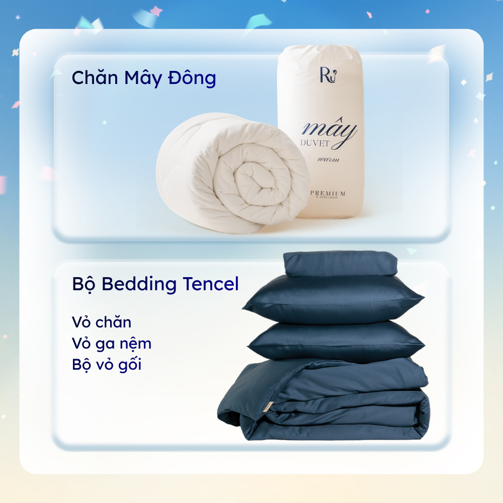 Combo Chăn Mây Đông + Set Vỏ Chăn Ga Gối Tencel