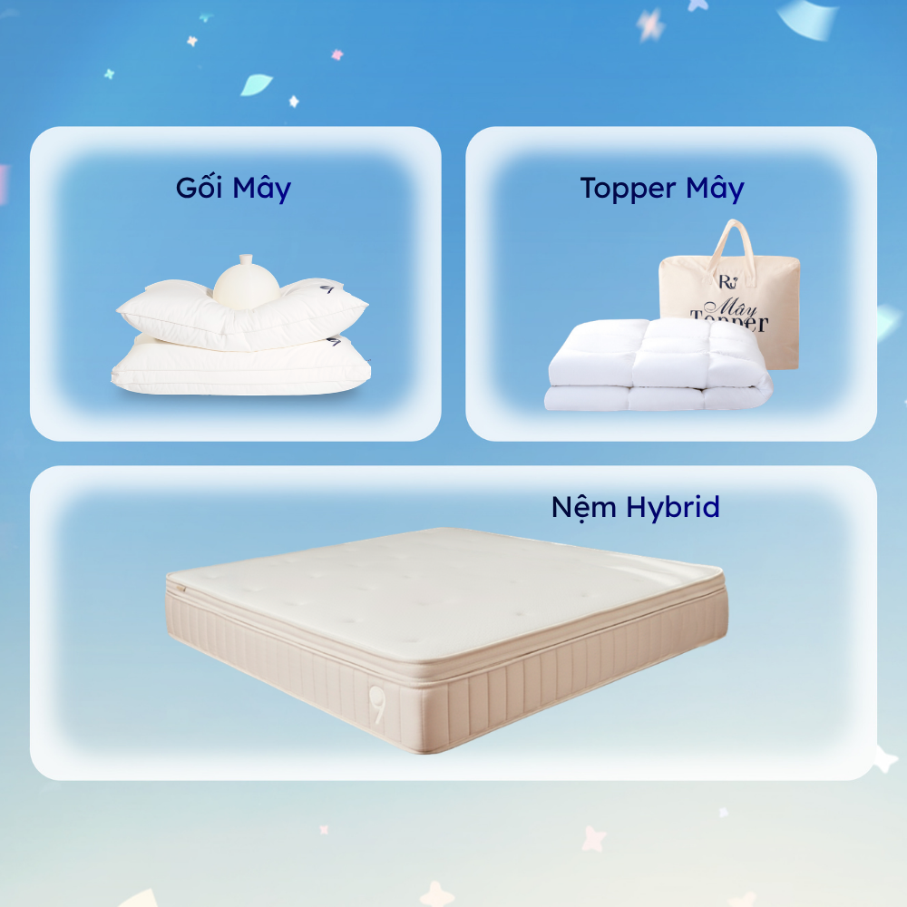 Combo Hybrid + Topper Mây + 2 Gối Mây