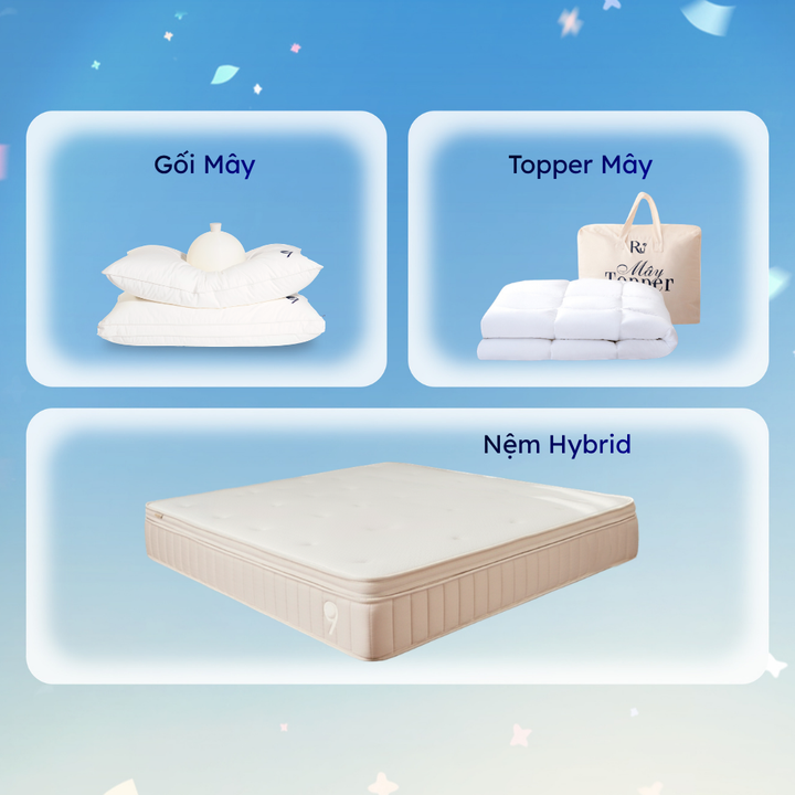 Combo Hybrid + Topper Mây + 2 Gối Mây