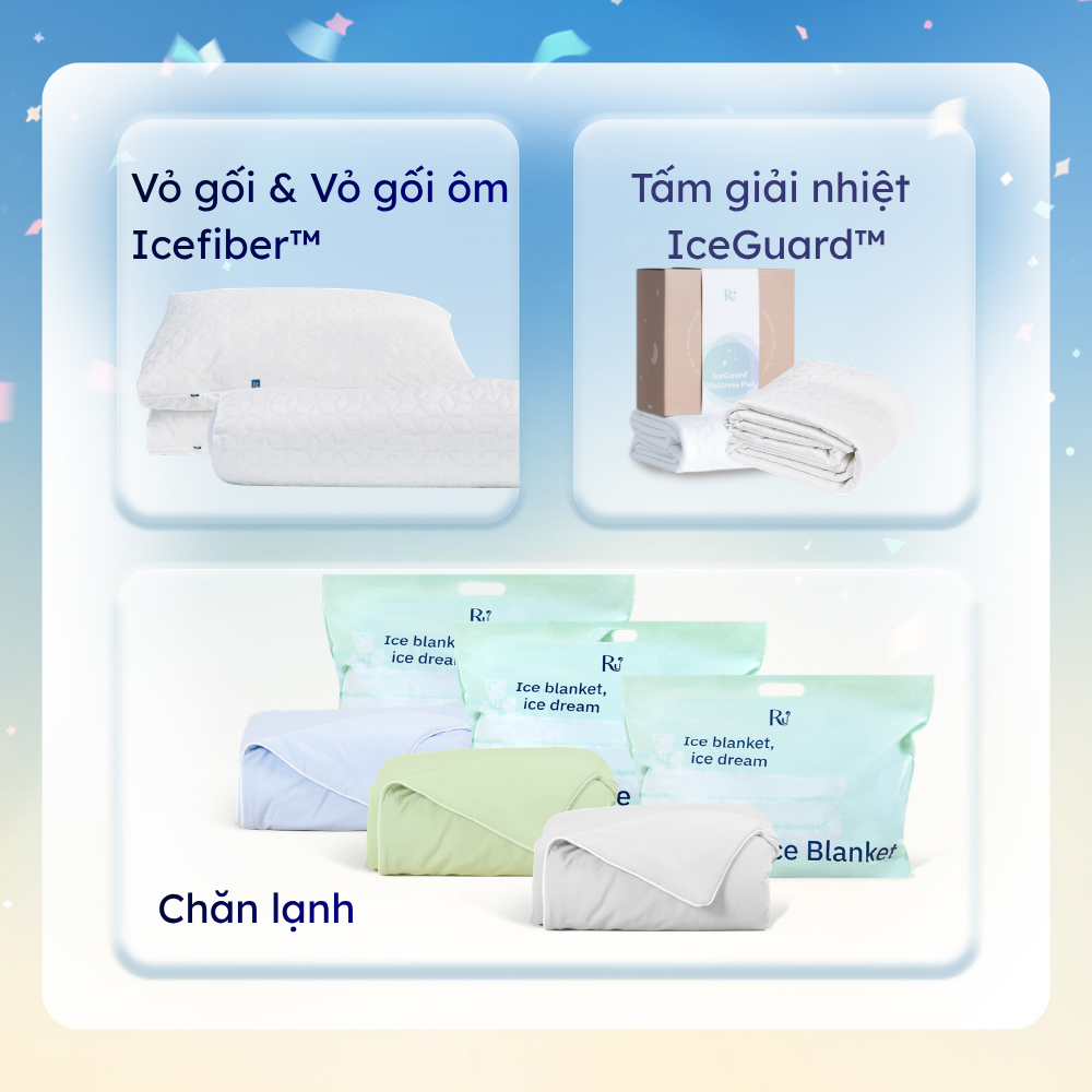 Combo Chăn Lạnh + Tấm Giải Nhiệt + Bộ Vỏ Gối + Vỏ Gối Ôm IceFiber™