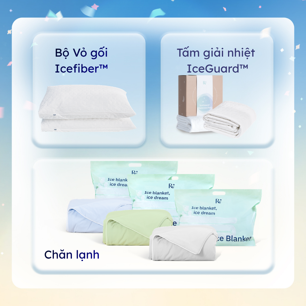 Combo Chăn Lạnh + Tấm Giải Nhiệt + Bộ Vỏ Gối IceFiber™