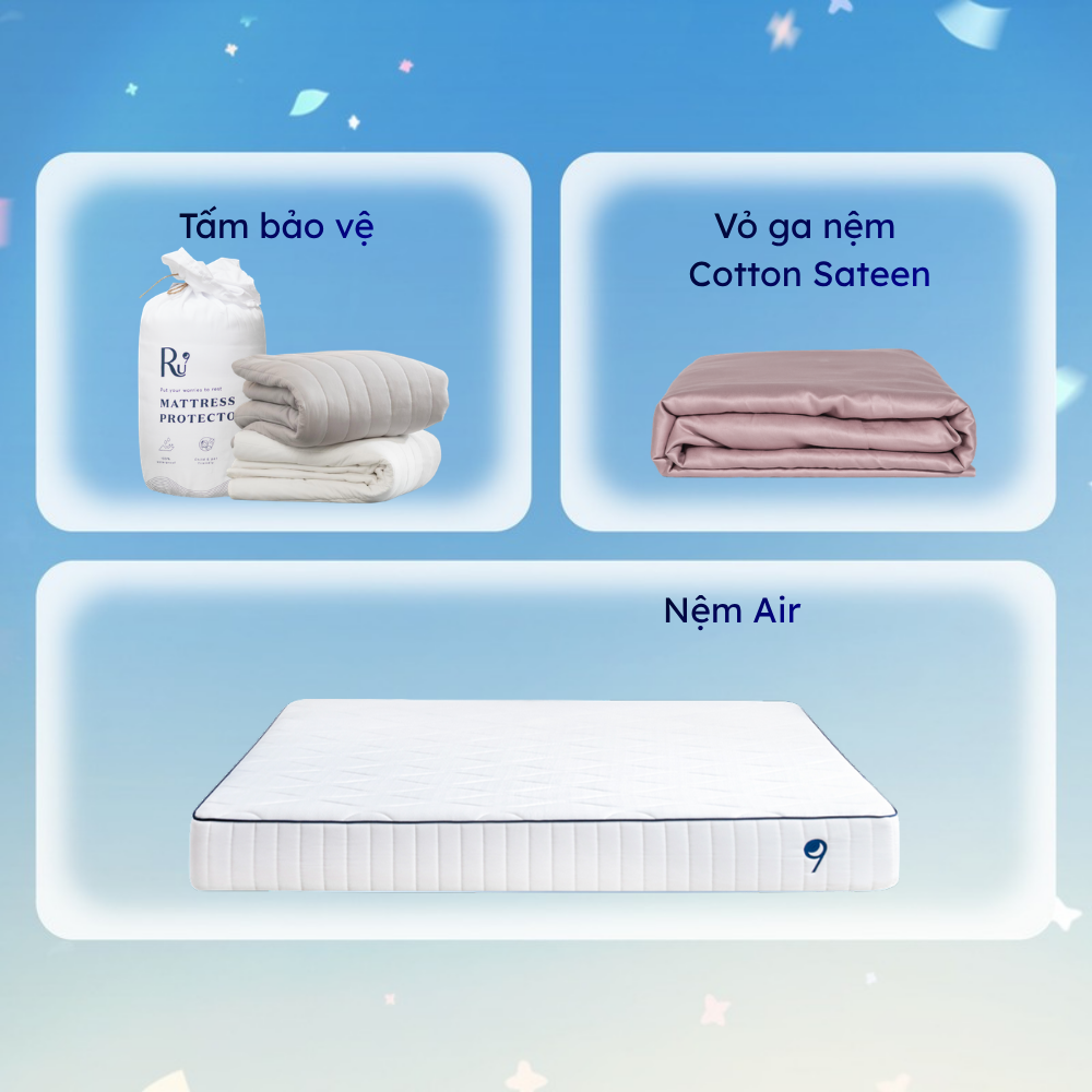 Combo Nệm Air + Tấm Bảo Vệ + Vỏ Ga Cotton Sateen