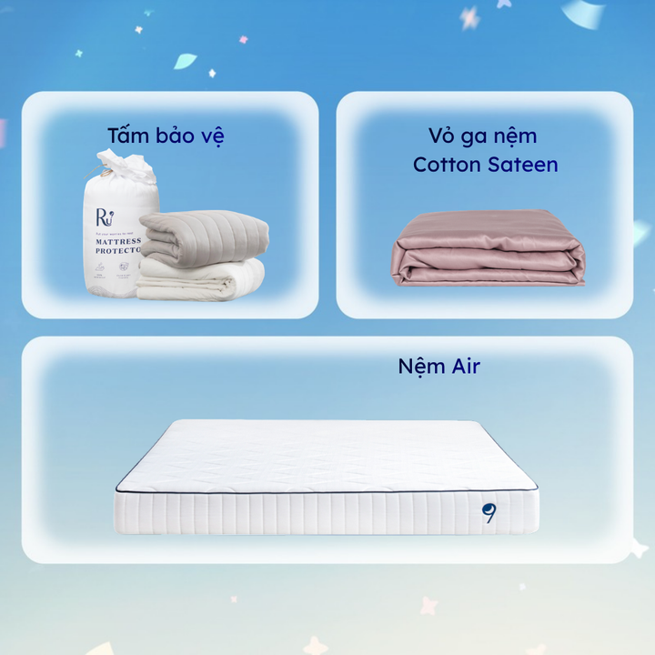 Combo Nệm Air + Tấm Bảo Vệ + Vỏ Ga Cotton Sateen