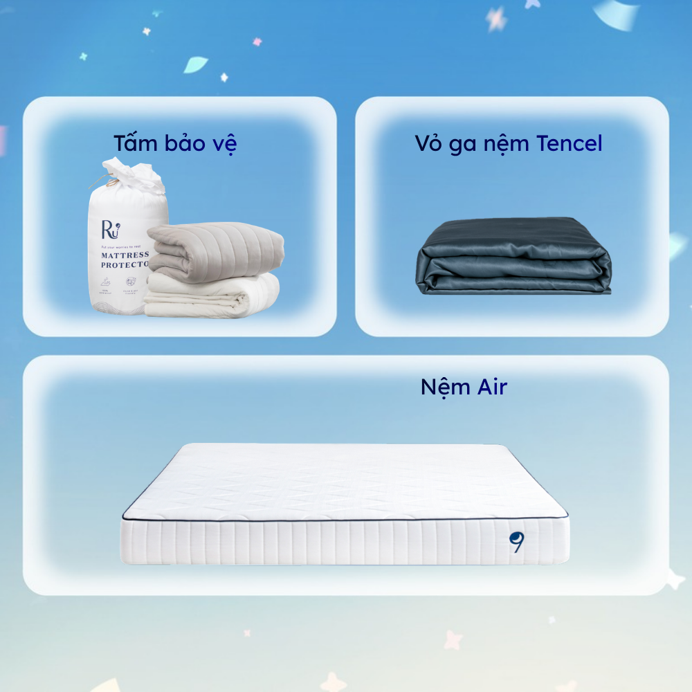 Combo Nệm Air + Tấm Bảo Vệ + Vỏ Ga Tencel