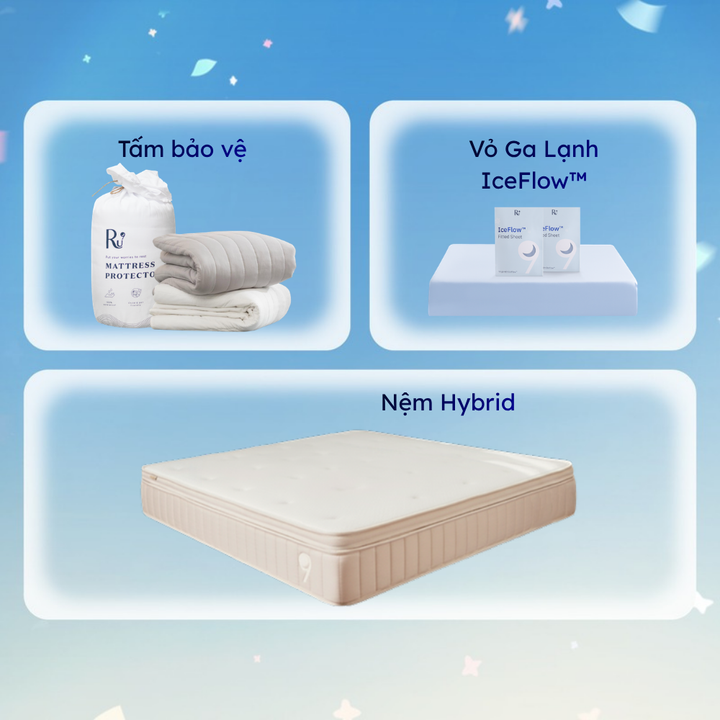 Combo Nệm Hybrid + Tấm Bảo Vệ + Vỏ Ga IceFlow