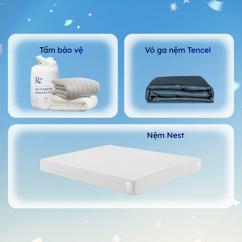Combo Nệm Nest + Tấm Bảo Vệ + Vỏ Ga Tencel