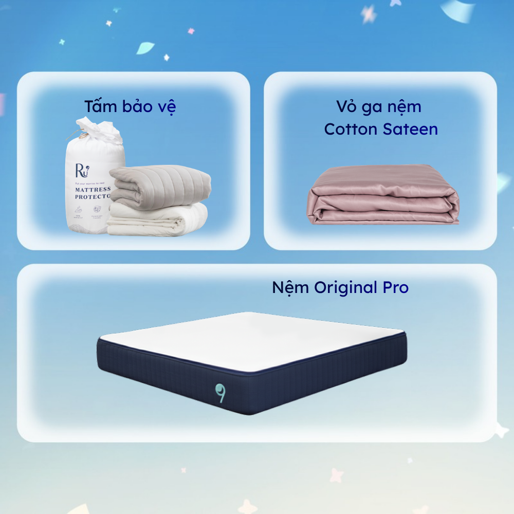 Combo Nệm Original Pro + Tấm Bảo Vệ + Vỏ Ga Cotton Sateen