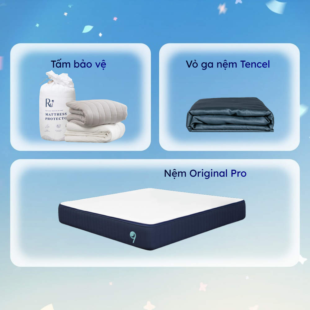 Combo Nệm Original Pro + Tấm Bảo Vệ + Vỏ Ga Tencel