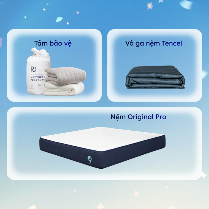 Combo Nệm Original Pro + Tấm Bảo Vệ + Vỏ Ga Tencel