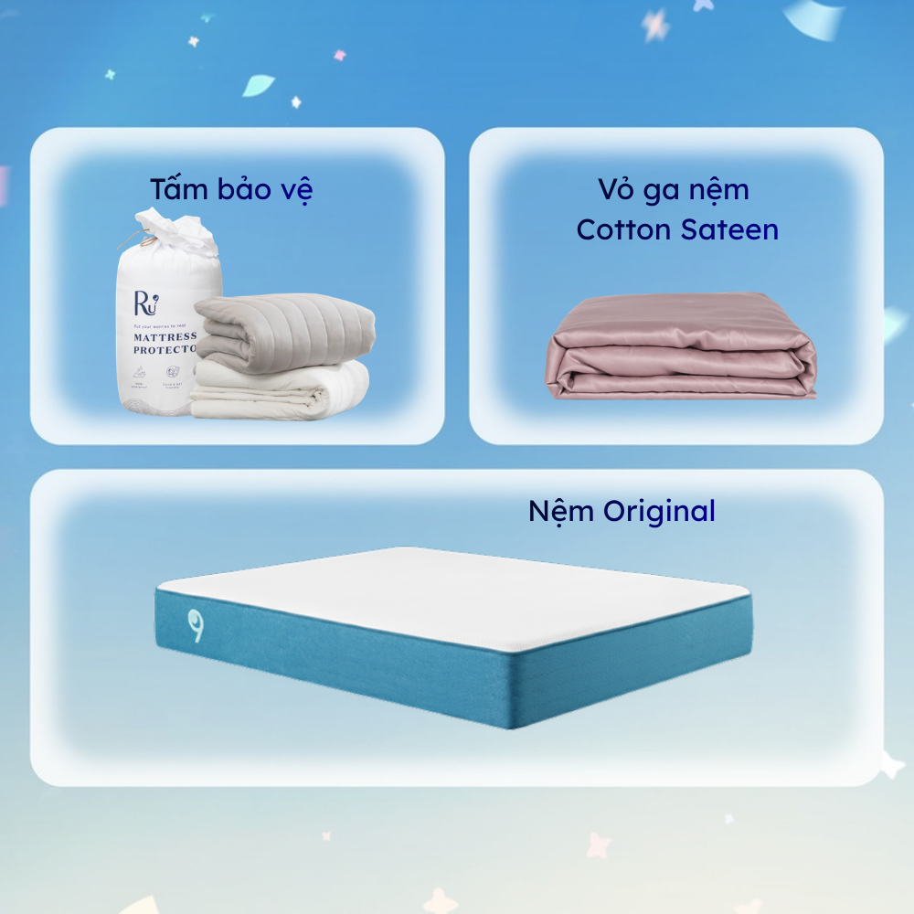 Combo Nệm Original + Tấm Bảo Vệ + Vỏ Ga Cotton Sateen