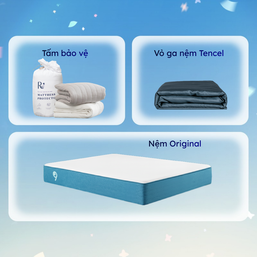 Combo Nệm Original + Tấm Bảo Vệ + Vỏ Ga Tencel