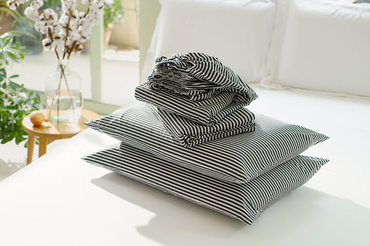 Bộ chăn ga Ru9 Cotton (Black Oyster Stripe) cao cấp